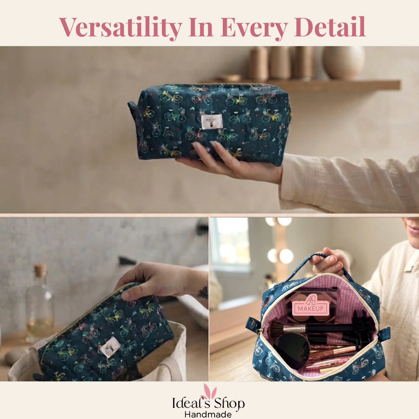Bicycle Print 3-Piece Gift Set | Cosmetic Bag, Scrunchie, and Mini Keychain Pouch.