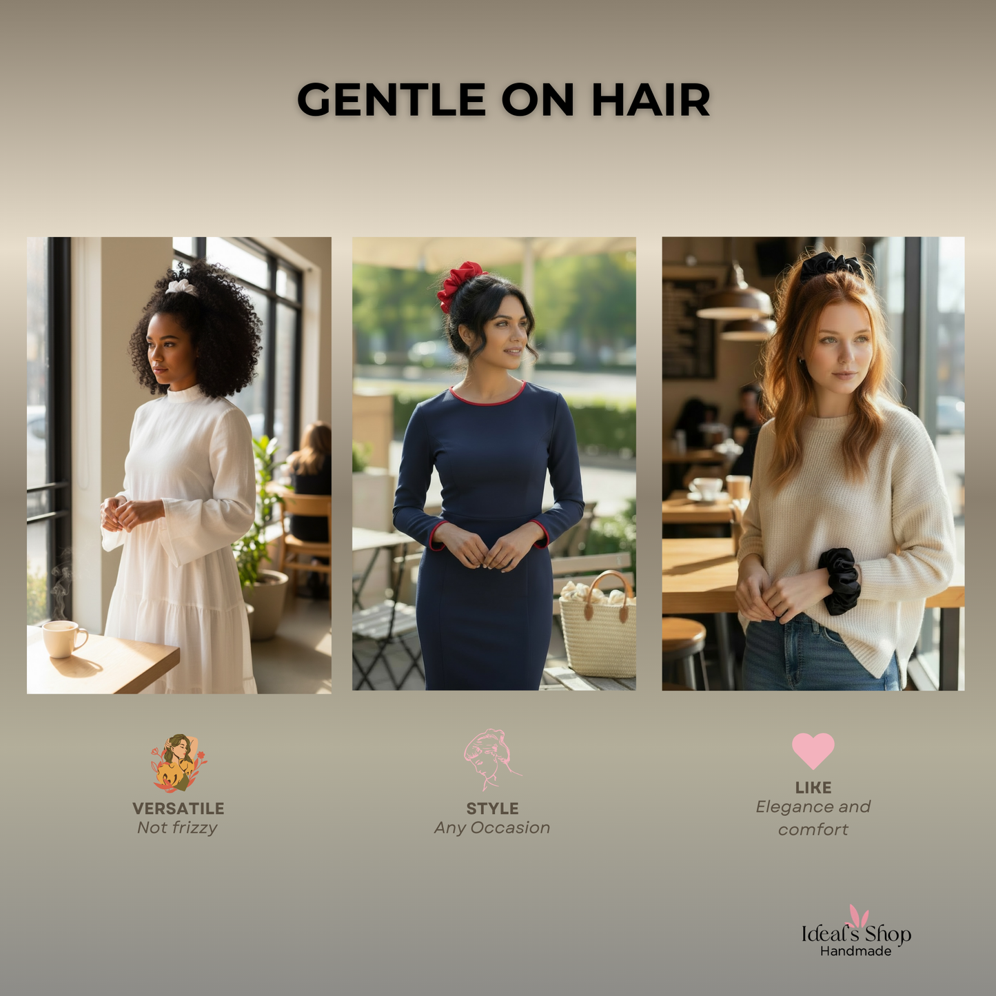 XL Satin Scrunchies Set of 3 – Premium Handmade No-Pull Hair Ties for Women & Girls – Oversized Scrunchies – White, Red and Black.