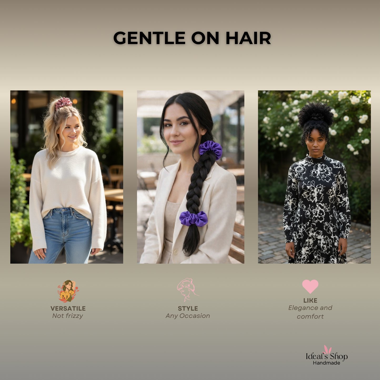 XL Satin Scrunchies Set of 3 – Premium Handmade No-Pull Hair Ties for Women & Girls – Oversized Scrunchies –