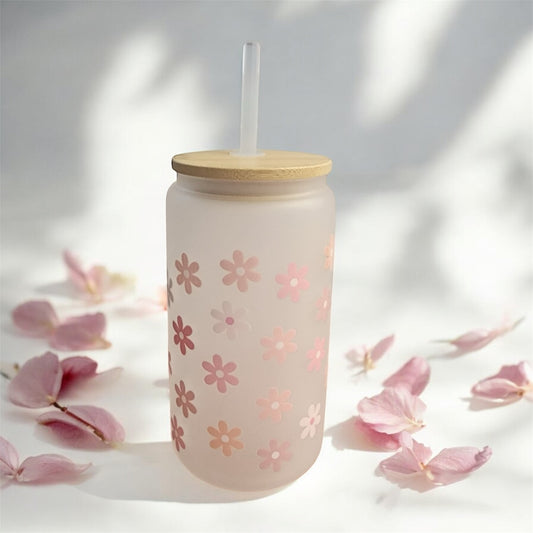 Glass Tumbler with Small Flowers