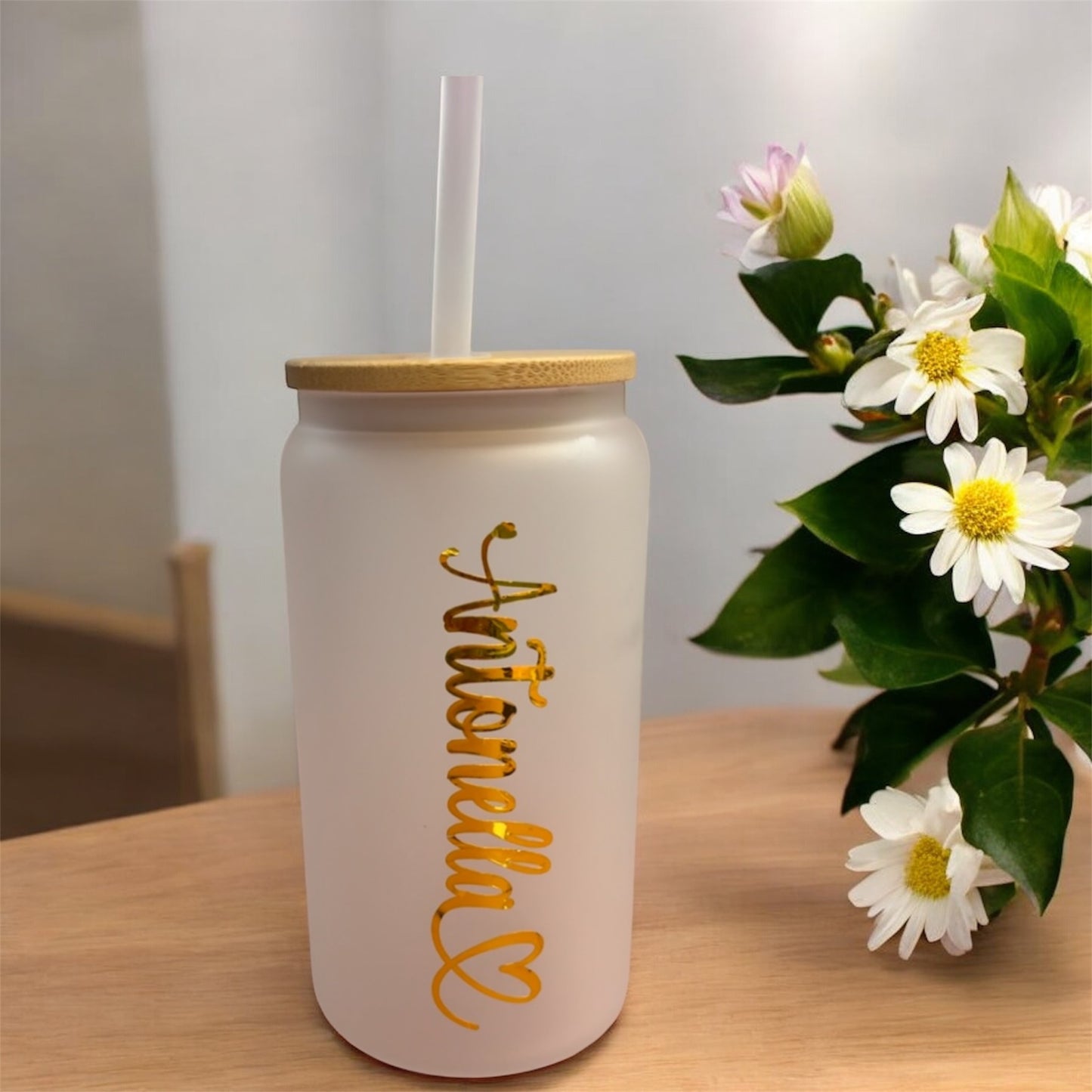 Personalized White Glass Tumbler with Name