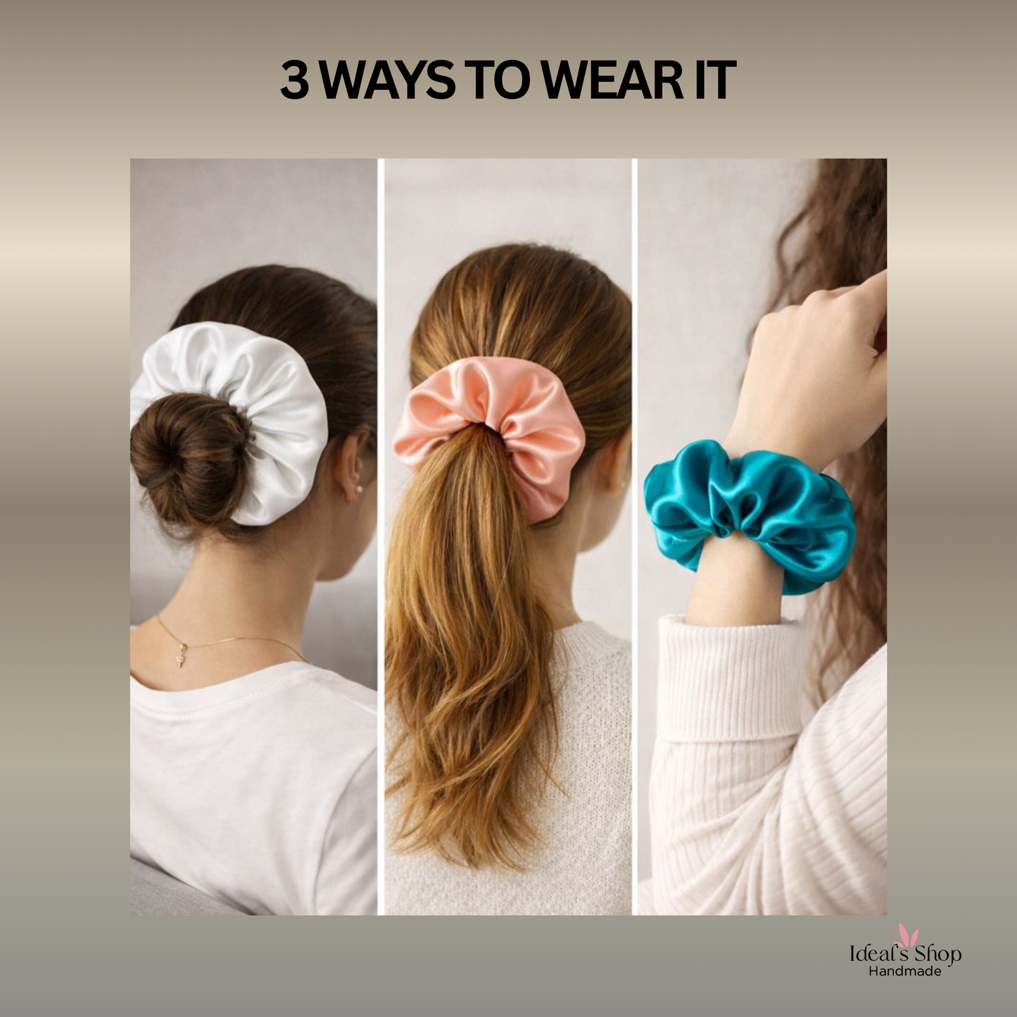 XL Satin Scrunchies Set of 3 – Premium Handmade No-Pull Hair Ties for Women & Girls – Oversized Scrunchies – Salmon, White & Green