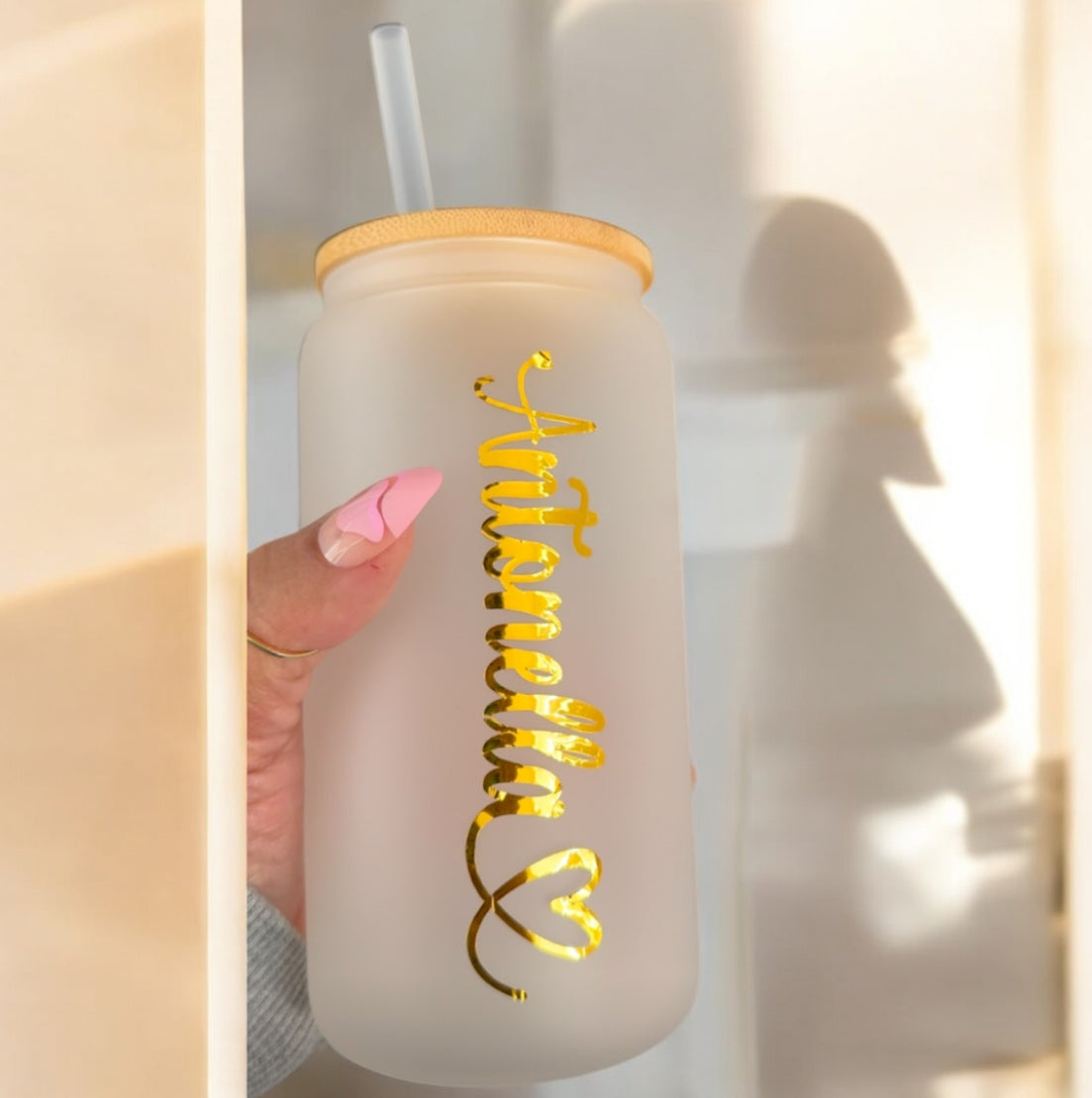 Personalized White Glass Tumbler with Name