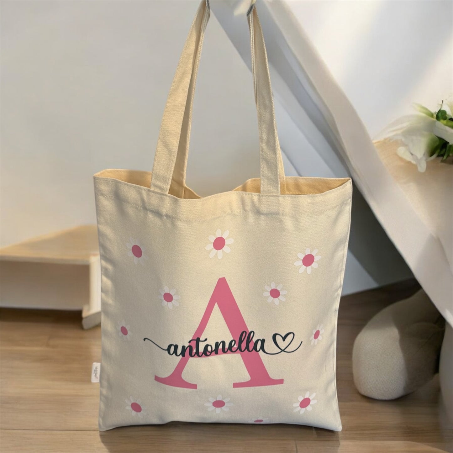 Personalized Name and Flower Tote Bag