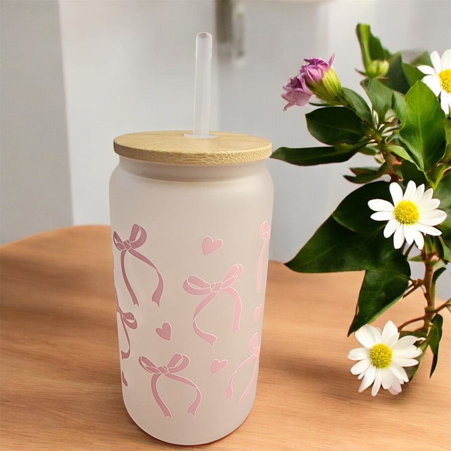 Pink Bows II White Glass Tumbler