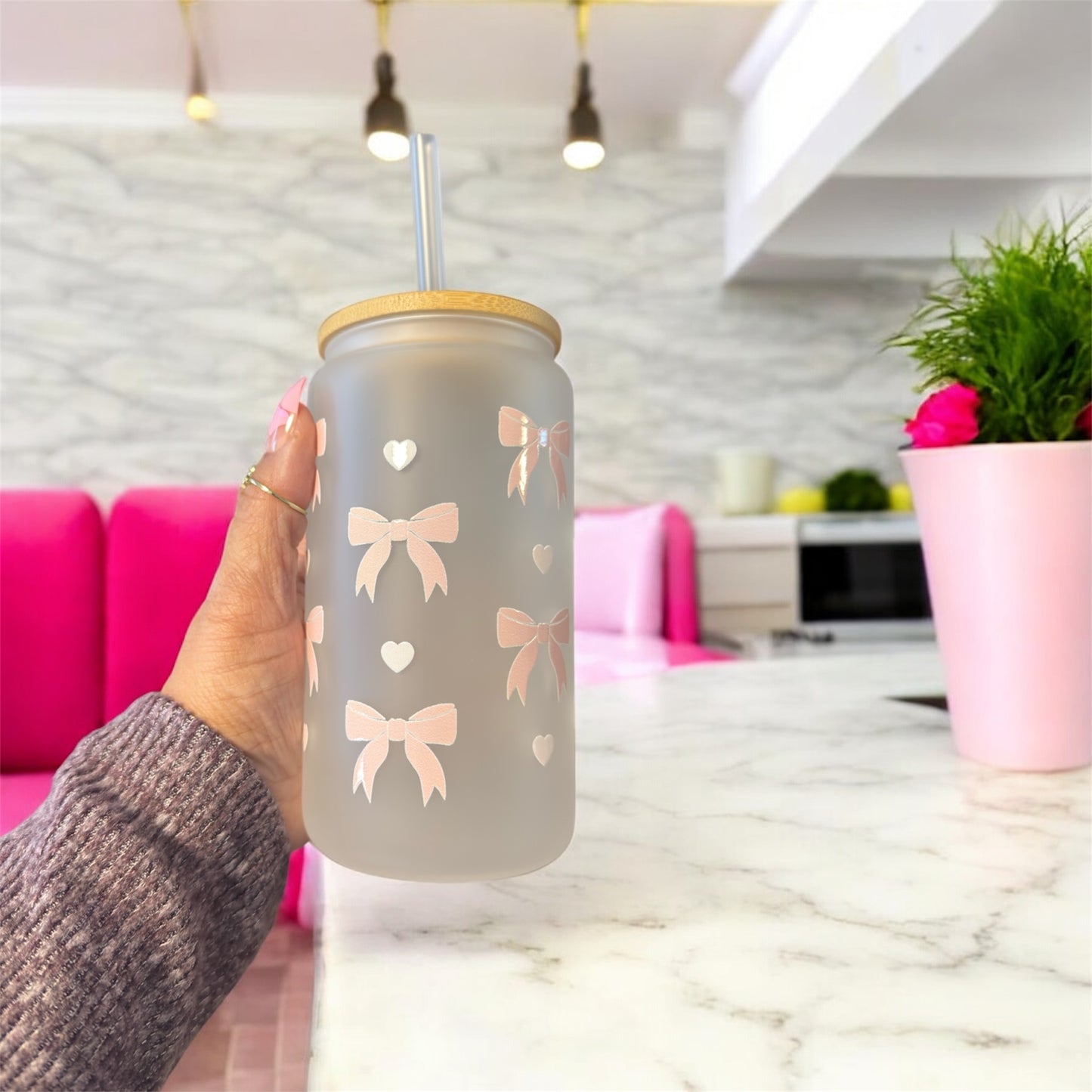 Bow Pink I Glass Tumbler