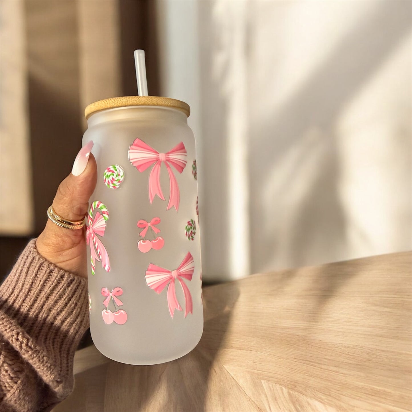 Gift Box: Christmas-Themed Glass Tumbler, Toiletry Bag, and Personalized Keychain