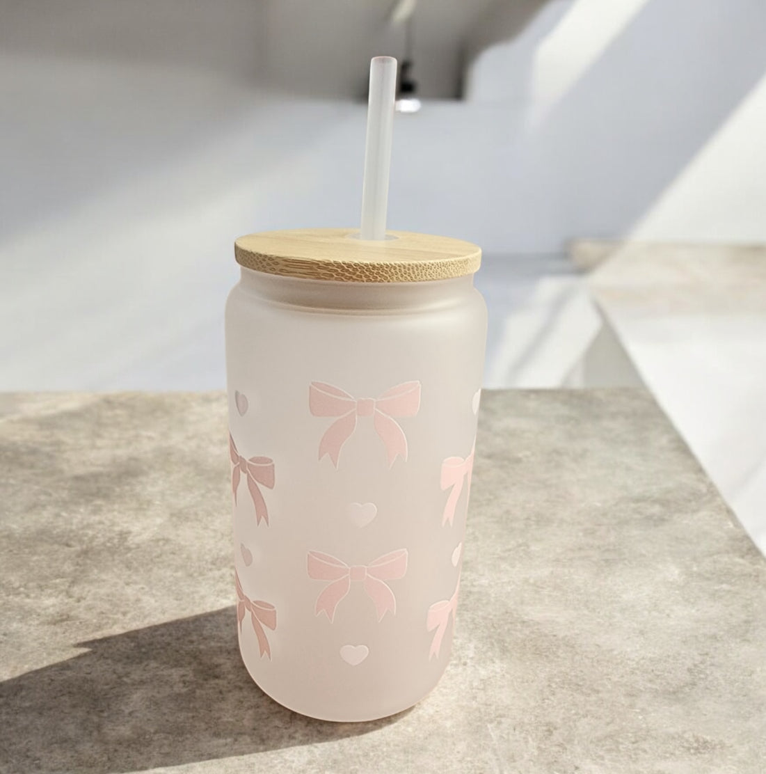 Bow Pink I Glass Tumbler