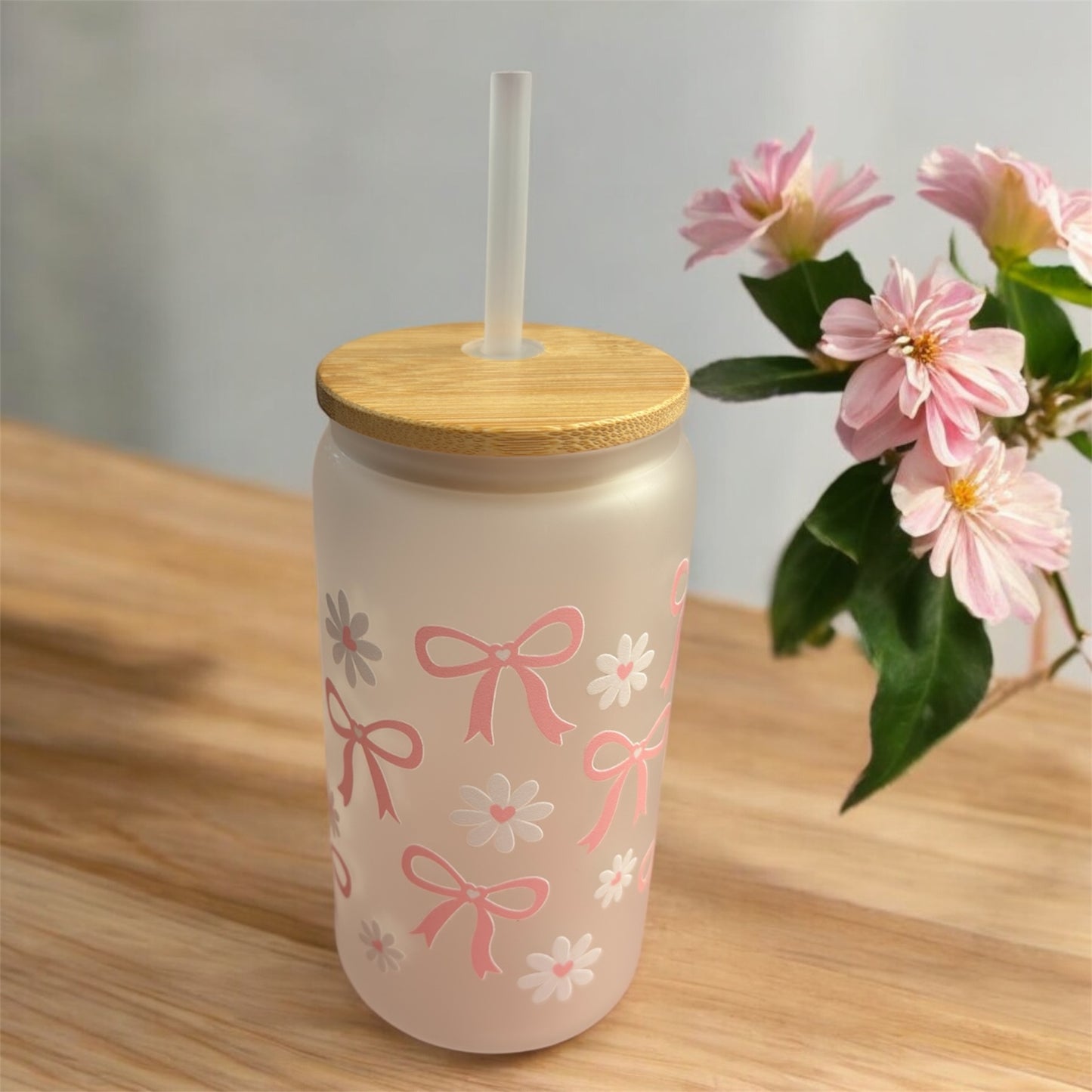 Bows and Flowers White Glass Tumbler