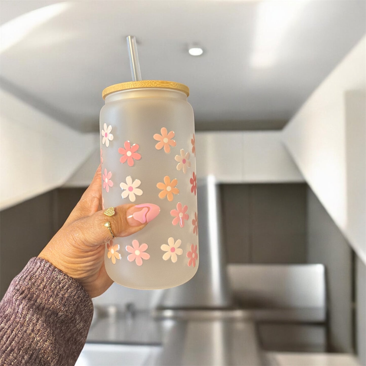Glass Tumbler with Small Flowers