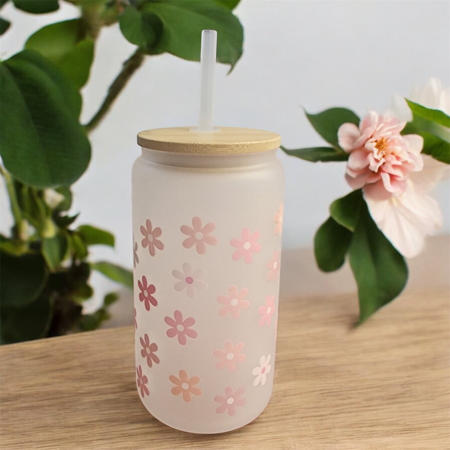 Glass Tumbler with Small Flowers