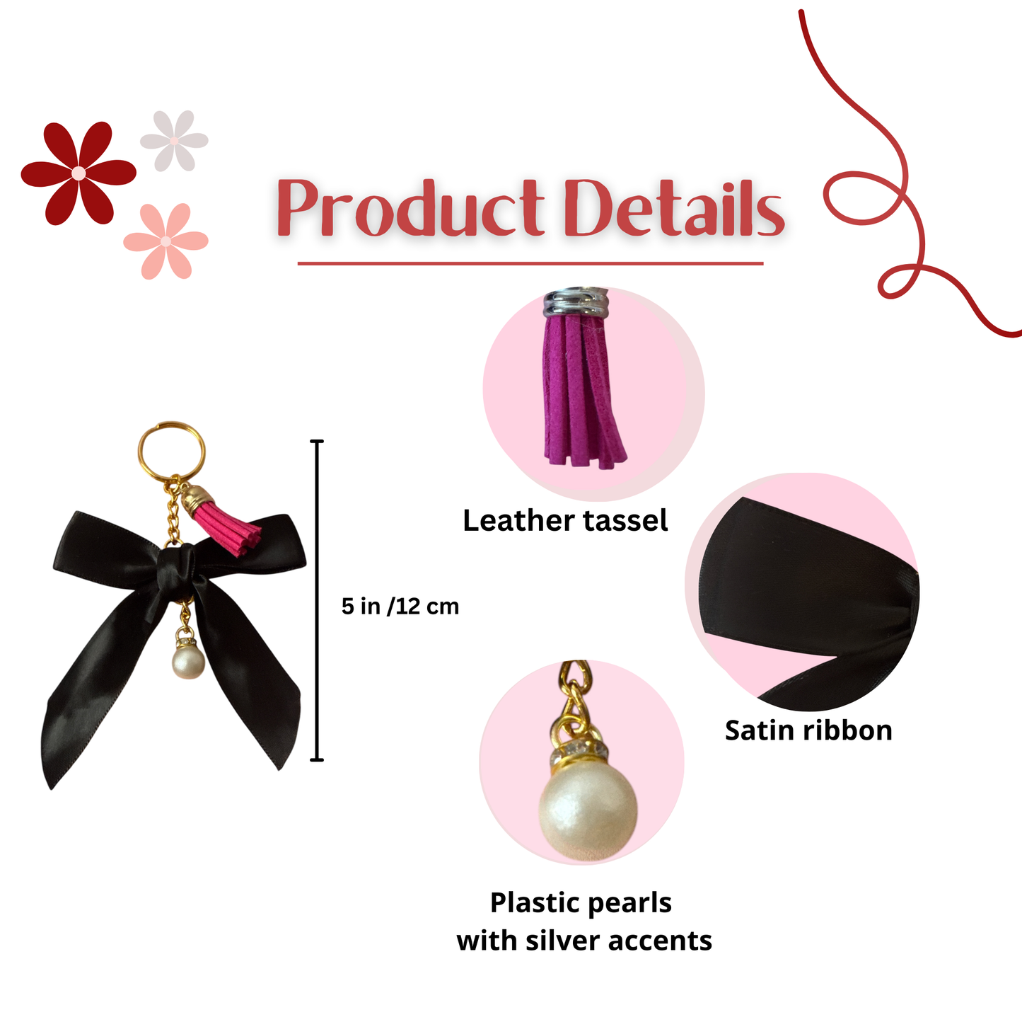 Elegant Bow Keychain with Pearl Pendant