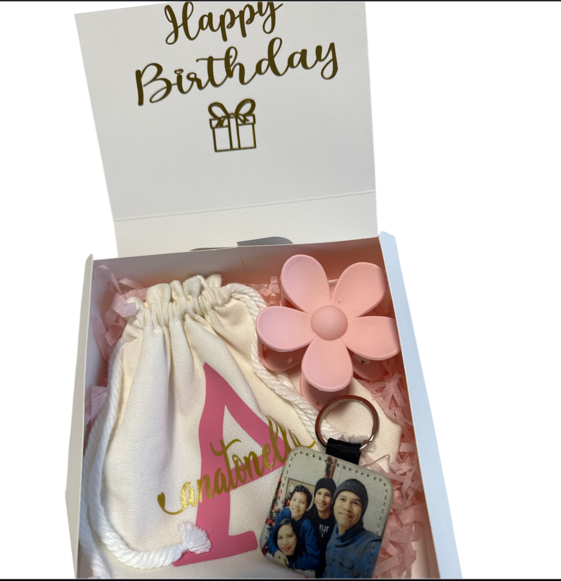 Gift Box - Personalized Bag - Photo Keychain and Flower Claw