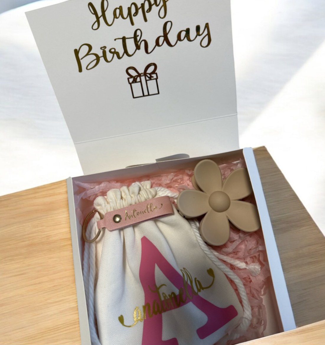 Gift Box Pouch Personalized Leather Keychain and Flower Claw