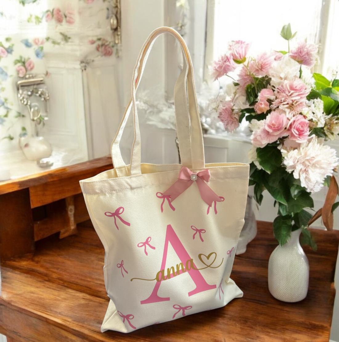 Personalized Name Tote Bag with Bows
