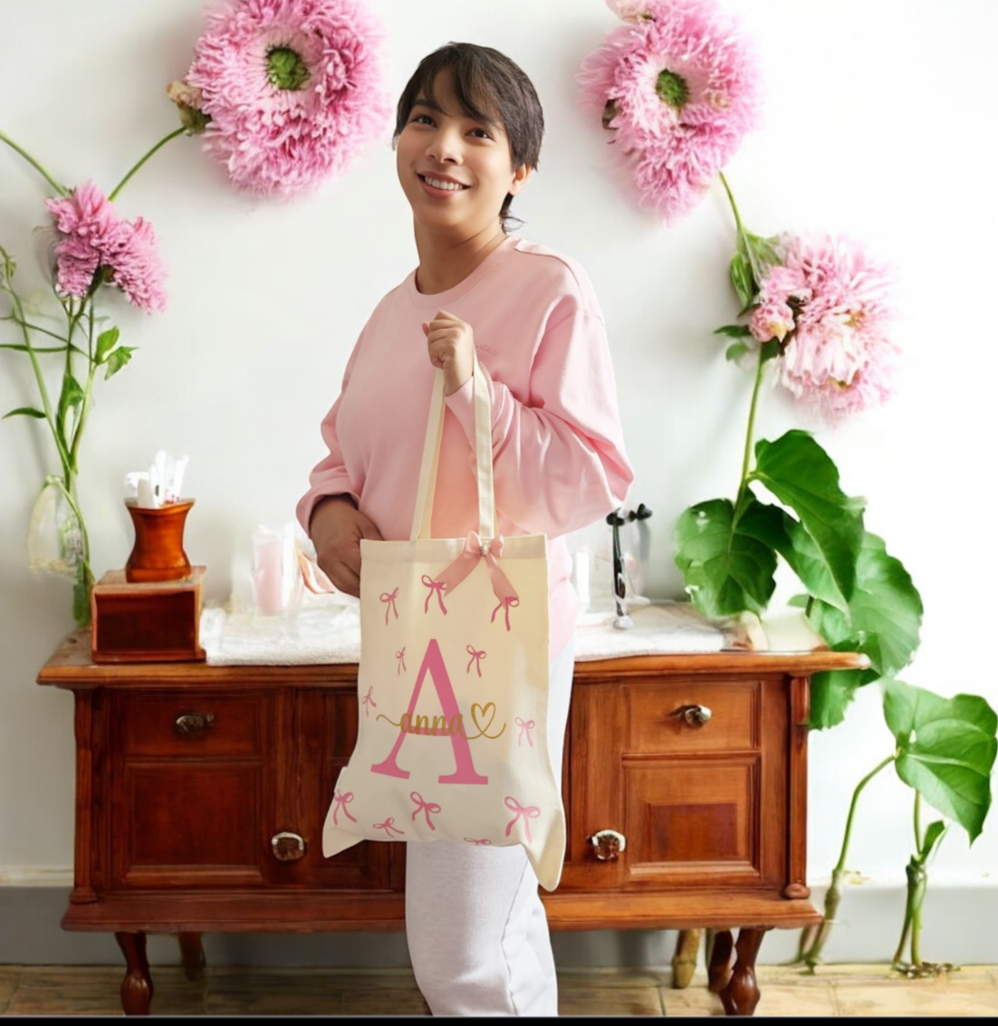 Personalized Name Tote Bag with Bows
