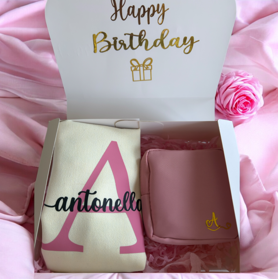 Gift Box: Personalized Tote Bag and Toiletry Bag