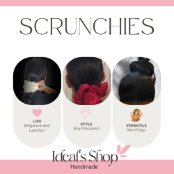 Pack of 3 soft scrunchies. With personalized scrunchie bag.