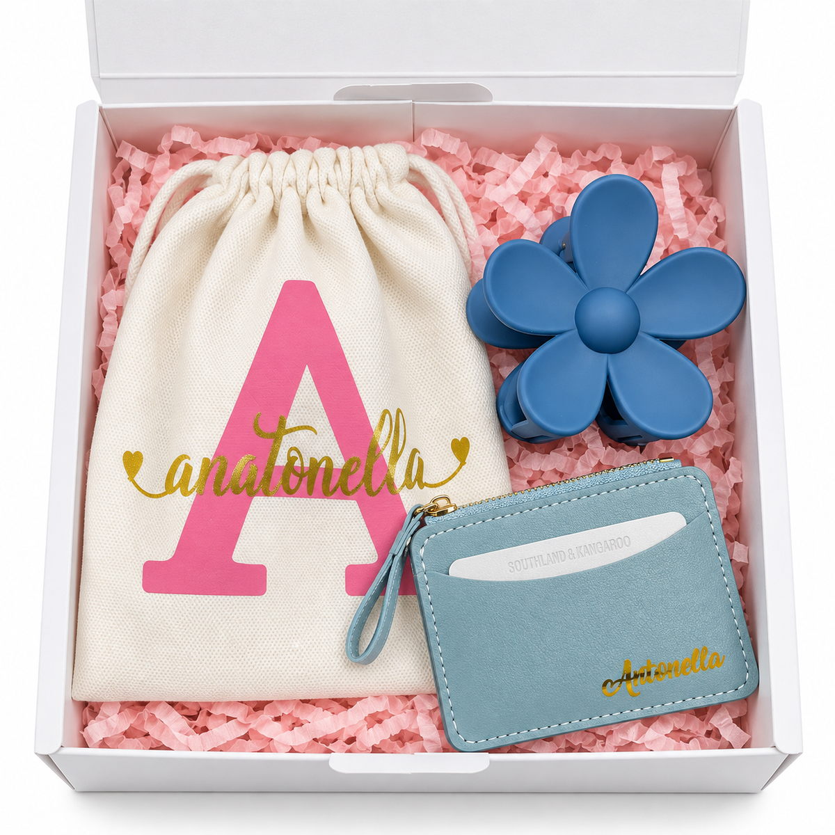 Personalized Gift Box with Bag, Card Holder & Flower Clip