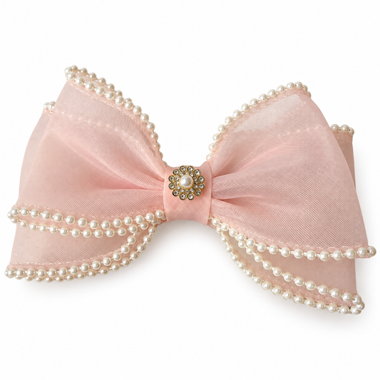 Elegant Pearl Trim Hair Bow Clip