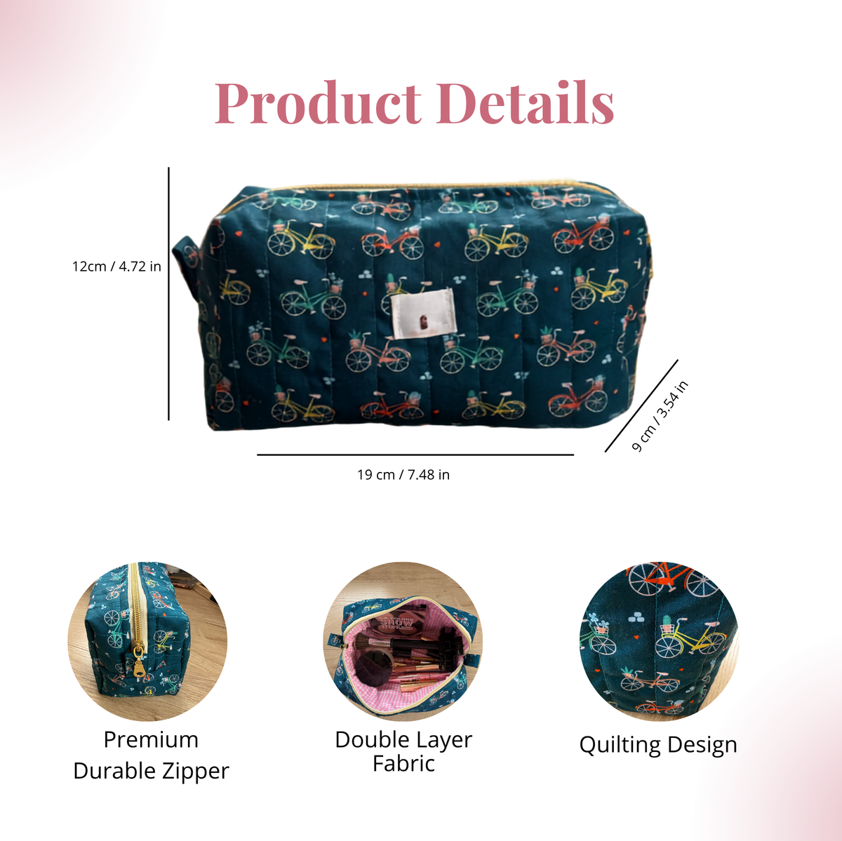 Bicycle Print 3-Piece Gift Set | Cosmetic Bag, Scrunchie, and Mini Keychain Pouch.