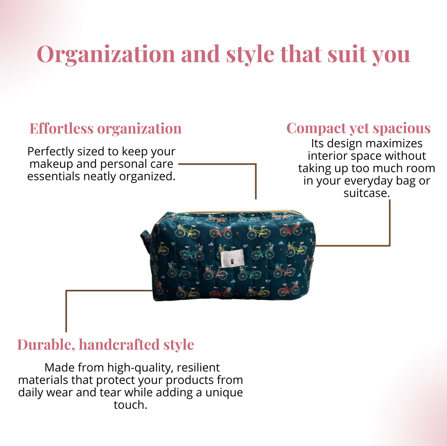 Bicycle Print 3-Piece Gift Set | Cosmetic Bag, Scrunchie, and Mini Keychain Pouch.