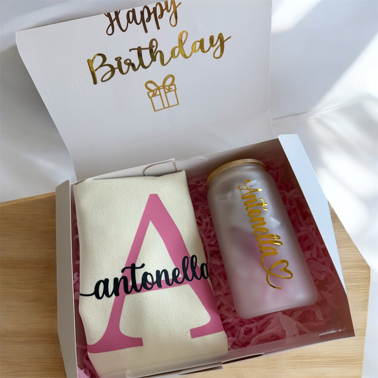 Gift Box: Tote Bag and Personalized Glass Tumbler