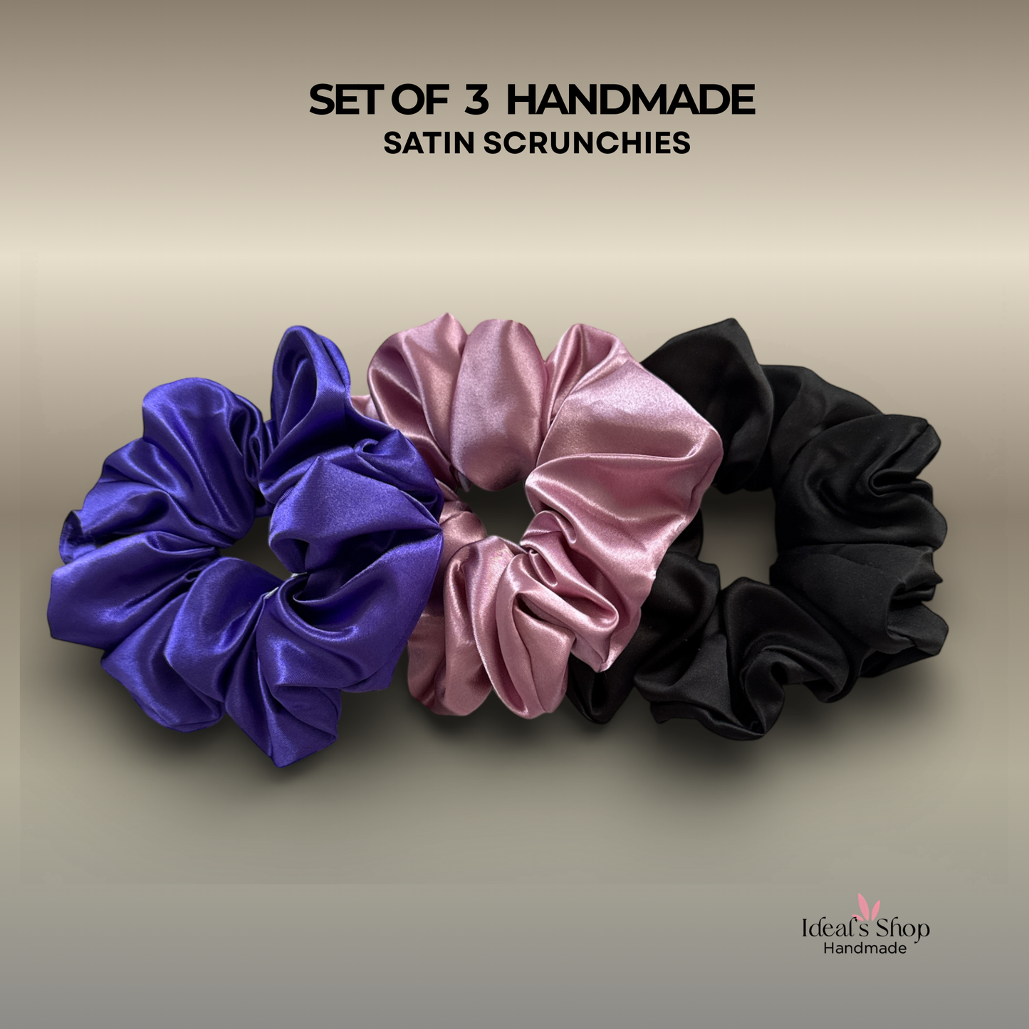 XL Satin Scrunchies Set of 3 – Premium Handmade No-Pull Hair Ties for Women & Girls – Oversized Scrunchies –
