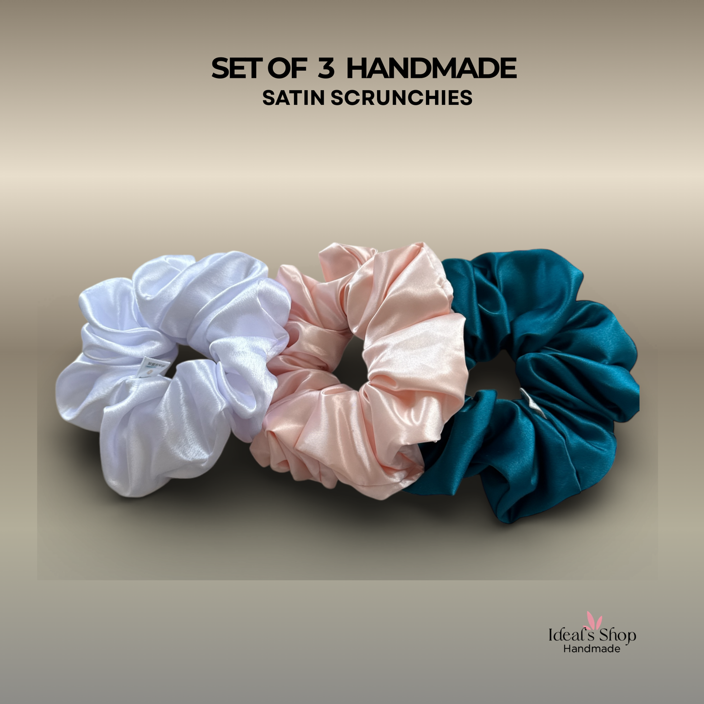 XL Satin Scrunchies Set of 3 – Premium Handmade No-Pull Hair Ties for Women & Girls – Oversized Scrunchies – Salmon, White &amp; Green