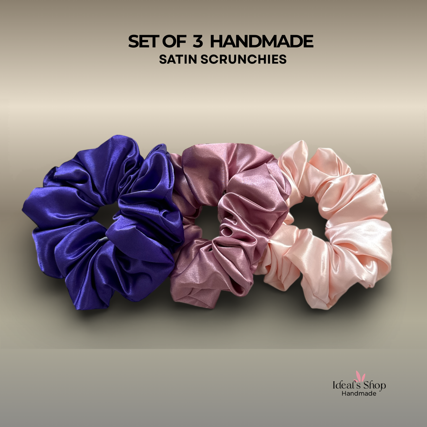 XL Satin Scrunchies Set of 3 – Premium Handmade No-Pull Hair Ties for Women & Girls – Oversized Scrunchies - Purple, Bubblegum and Salmon.