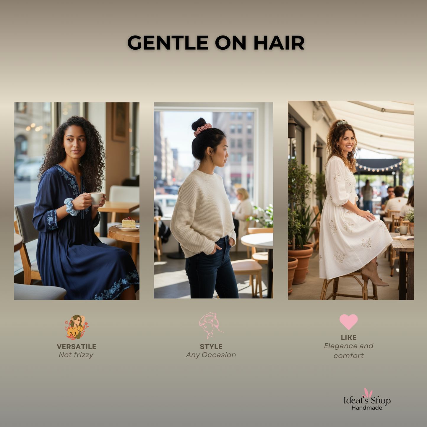 XL Satin Scrunchies Set of 3 – Premium Handmade No-Pull Hair Ties for Women & Girls — Oversized Scrunchies Light blue, purple and pink.