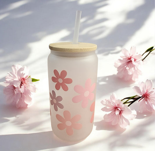 Large Flower White Glass Tumbler
