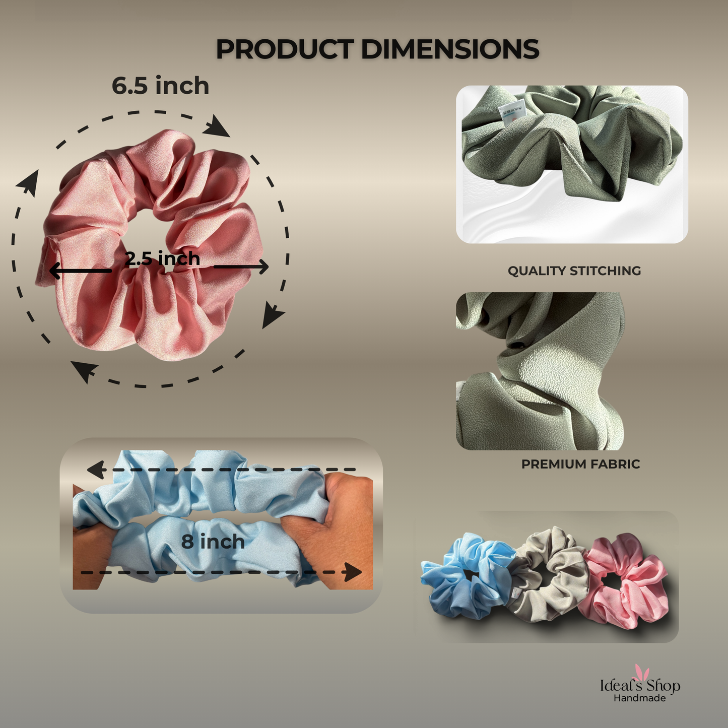 XL Satin Scrunchies Set of 3 – Premium Handmade No-Pull Hair Ties for Women & Girls — Oversized Scrunchies Light blue, purple and pink.