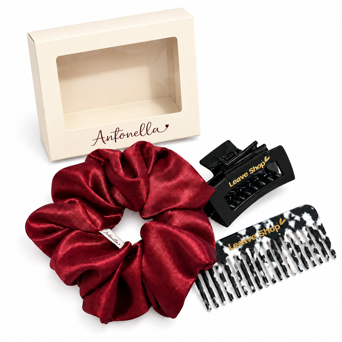 Personalized Gift Box with XL Scrunchie, Black Comb & Claw Clip