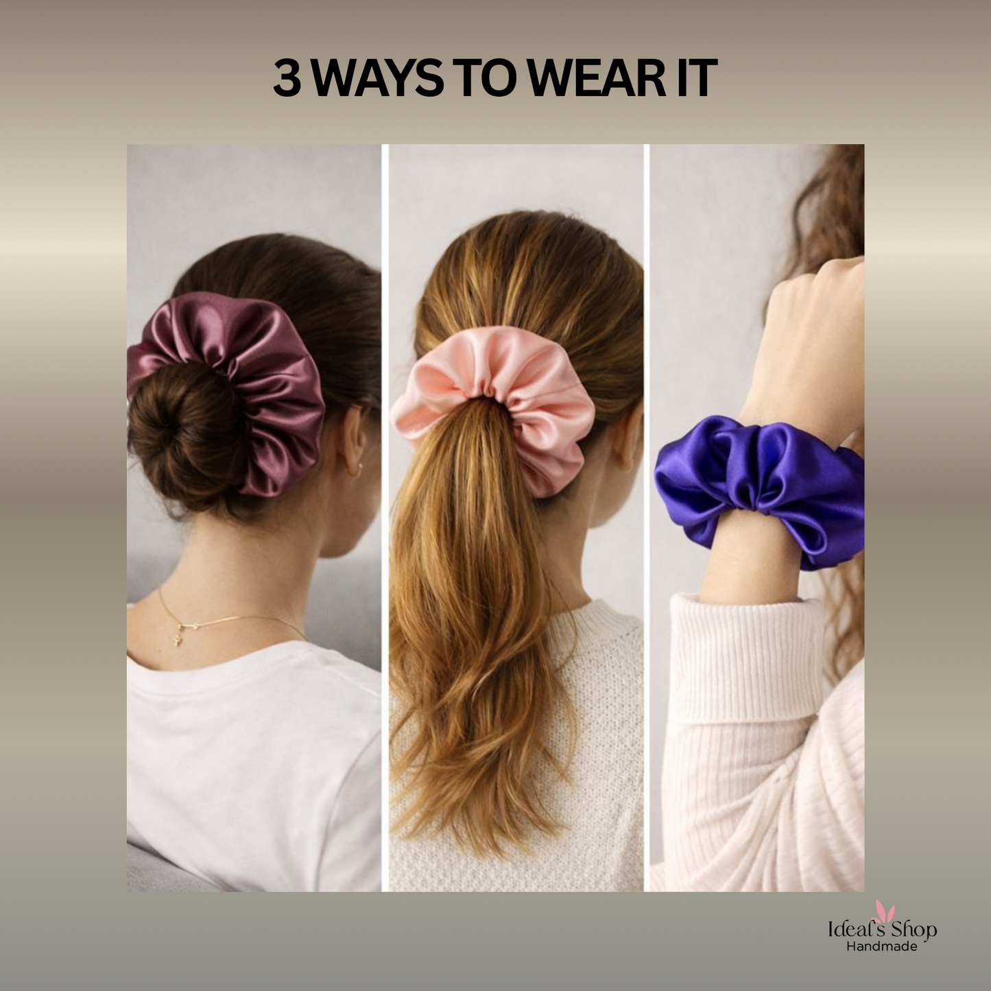 XL Satin Scrunchies Set of 3 – Premium Handmade No-Pull Hair Ties for Women & Girls – Oversized Scrunchies - Purple, Bubblegum and Salmon.