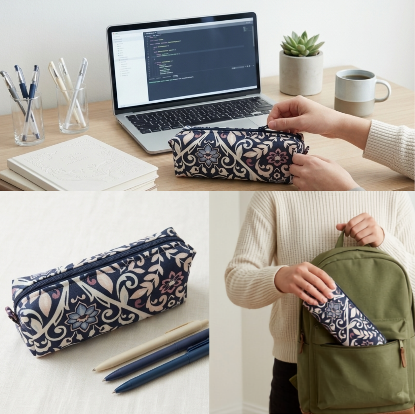 Handmade Zipper Pencil Case with Free Keychain | Cosmetic & Everyday Organizer