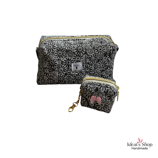Monochrome Floral Duo | Cosmetic Bag &amp; Mini Pouch