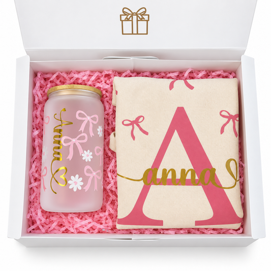 Personalized Gift Box with Glass Tumbler and Tote Bag