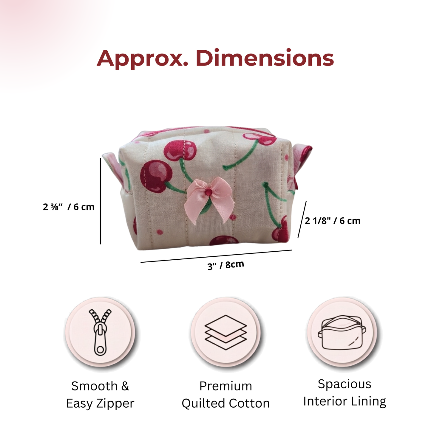 Handmade Quilted Mini Pouch with Bow Accent; Free Keychain | Cute Cotton Cosmetic; Coin Organizer