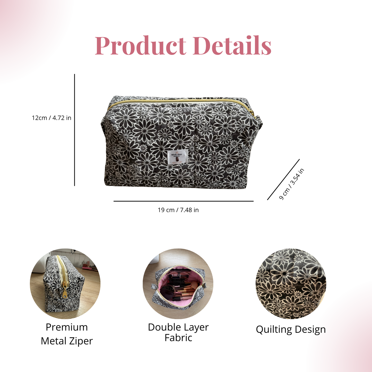 Monochrome Floral Duo | Cosmetic Bag &amp; Mini Pouch