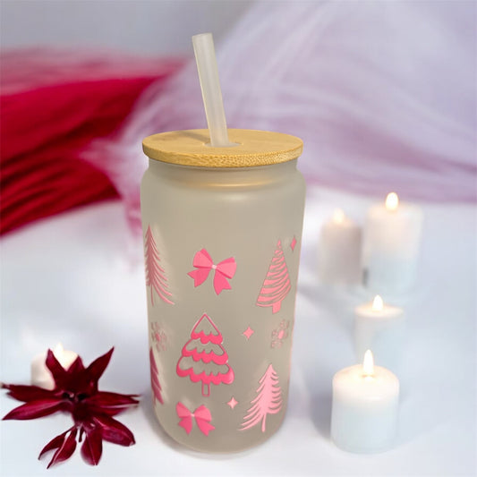 Christmas Trees White Glass Tumbler