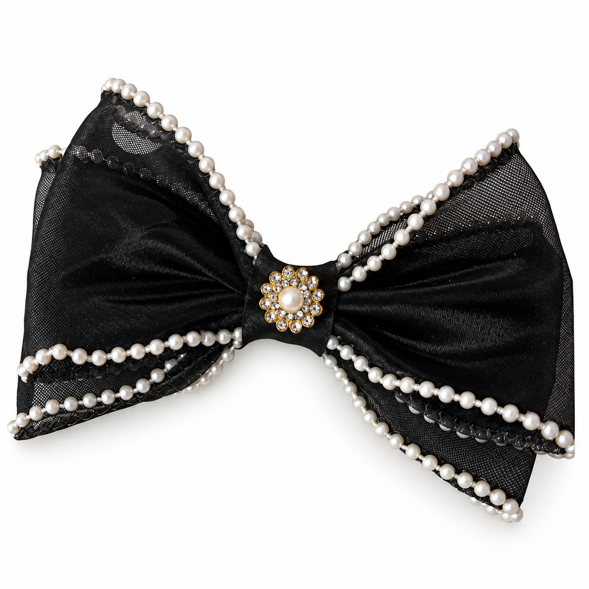 Elegant Pearl Trim Hair Bow Clip
