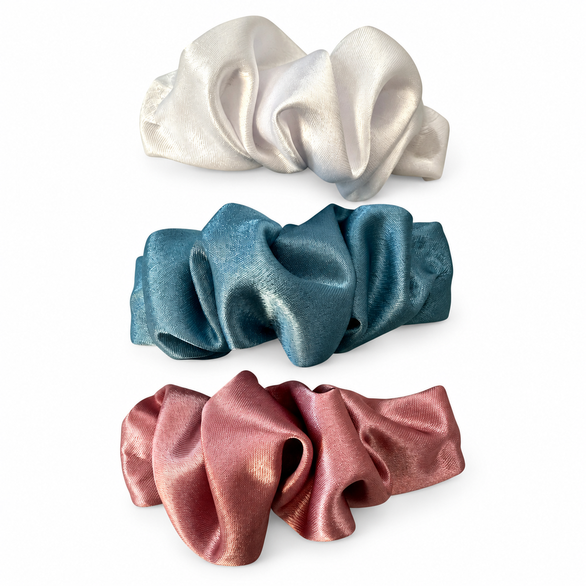 Handmade Satin Scrunchies Barrettes – Set of 3