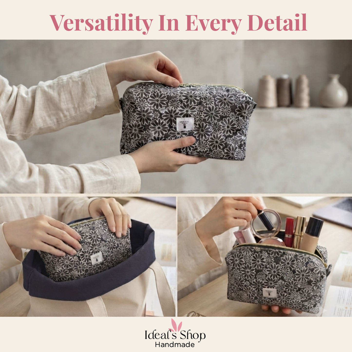 Monochrome Floral Duo | Cosmetic Bag &amp; Mini Pouch