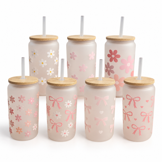 White Glass Tumbler – 16 oz | Multiple Designs