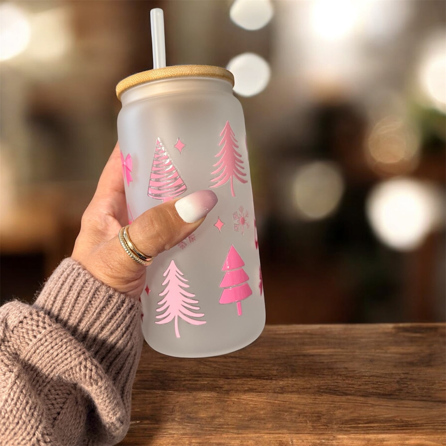 Gift Box: Christmas-Themed Glass Tumbler, Toiletry Bag, and Personalized Keychain