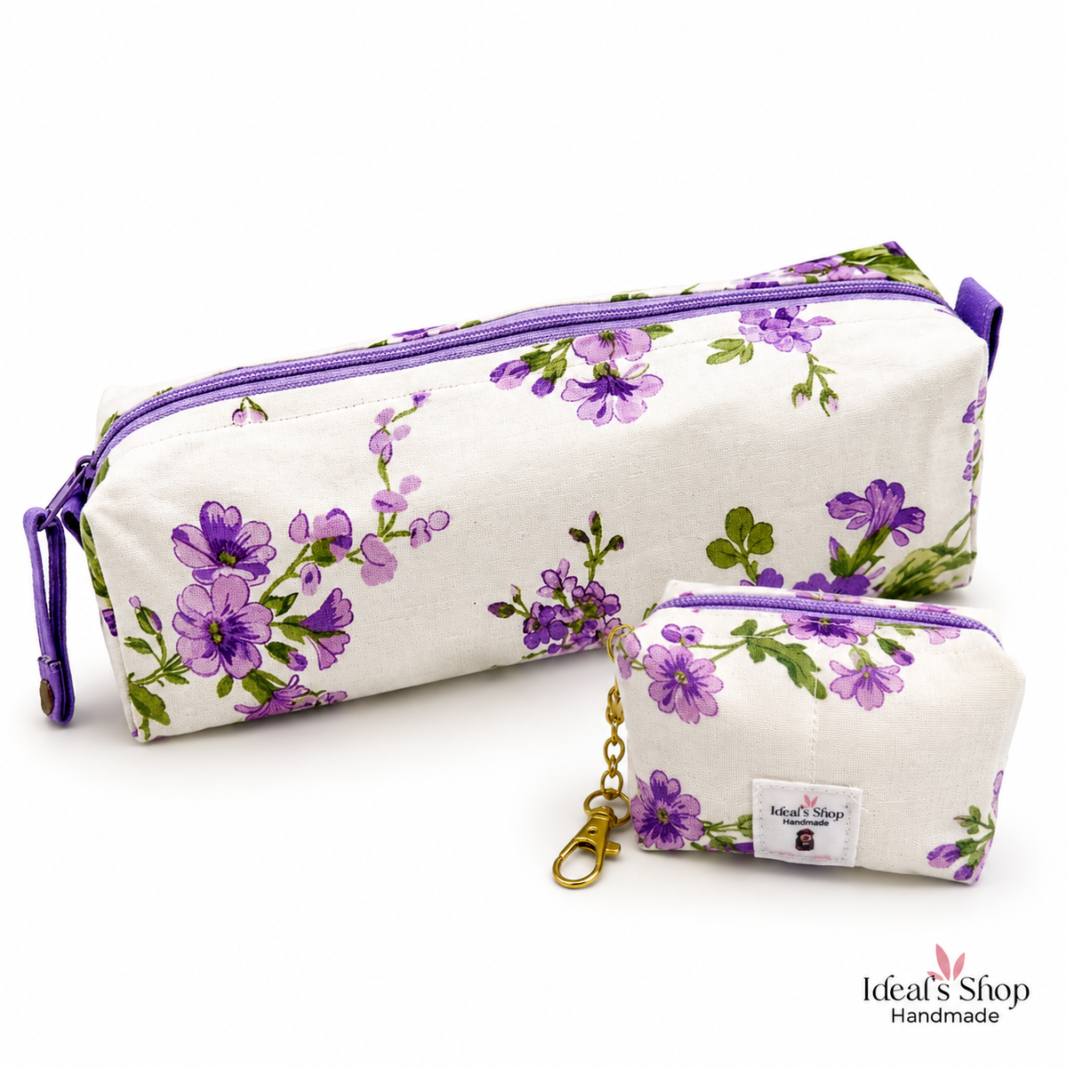 Bunny Print Pencil Case with Matching Mini Pouch – Handmade Zipper Bag.