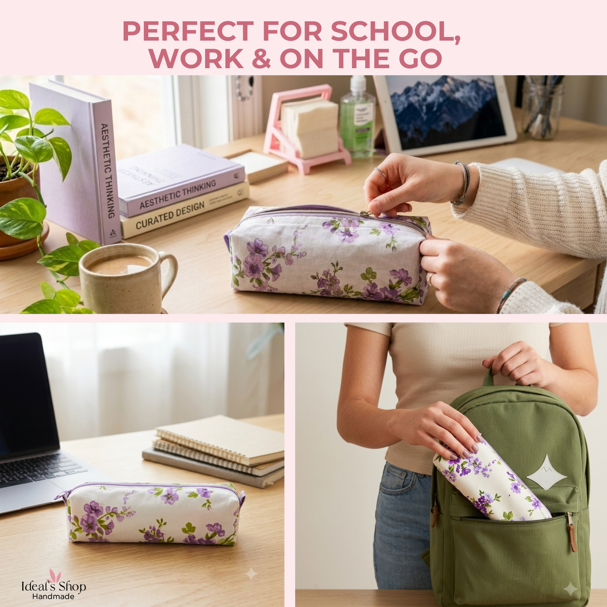 Bunny Print Pencil Case with Matching Mini Pouch – Handmade Zipper Bag.