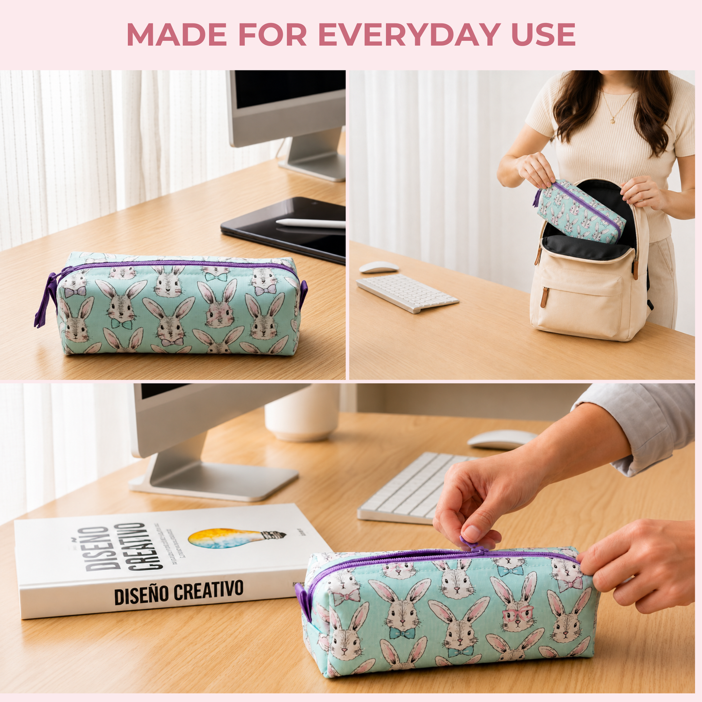 Bunny Print Pencil Case &amp; Mini Pouch Set – Handmade Zipper Organizer.