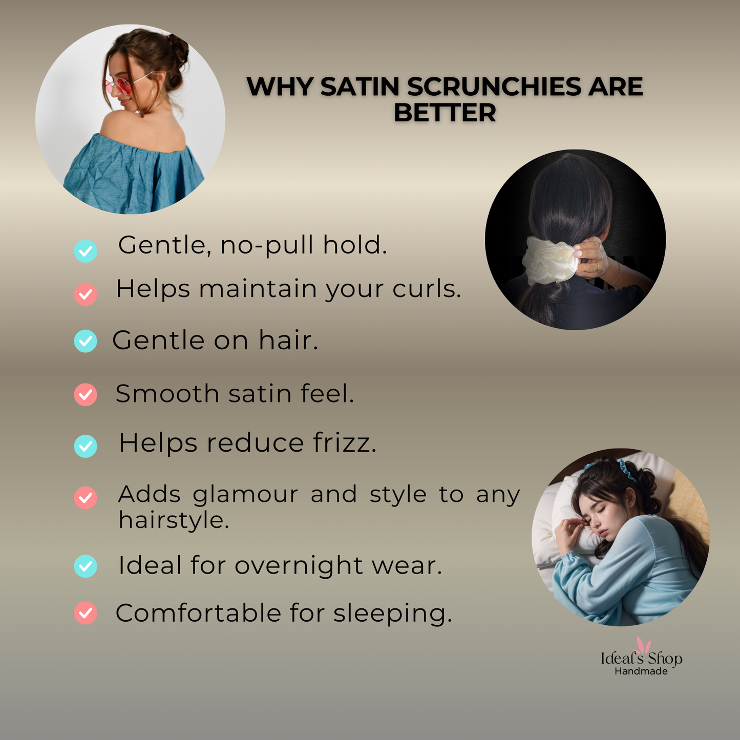 XL Satin Scrunchies Set of 3 – Premium Handmade No-Pull Hair Ties for Women & Girls – Oversized Scrunchies - Purple, Bubblegum and Salmon.